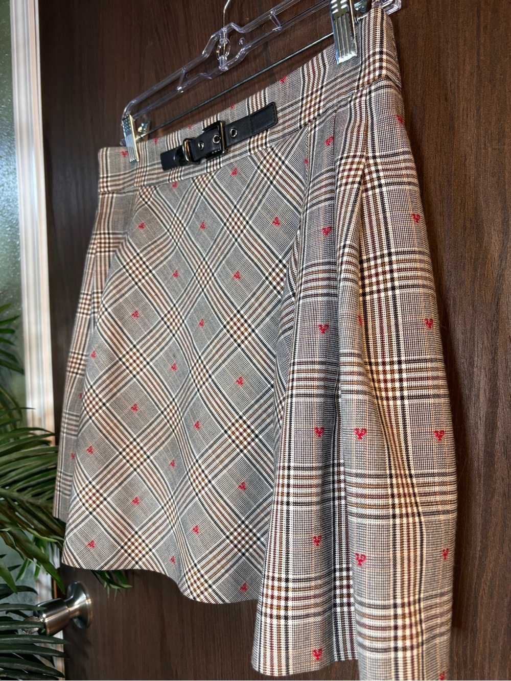 Five Plus Plaid Pleated Mini‎ Skirt with Belt Red Heart Detail